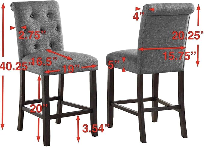 Roundhill Furniture Hendley Solid Wood Tufted Counter Height Stools - Image 2