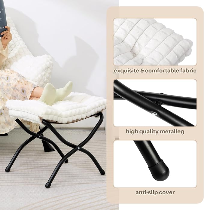 HollyHOME 15" Folding Footrest Stool, Upholstered Small Foldable Ottoman - Image 6