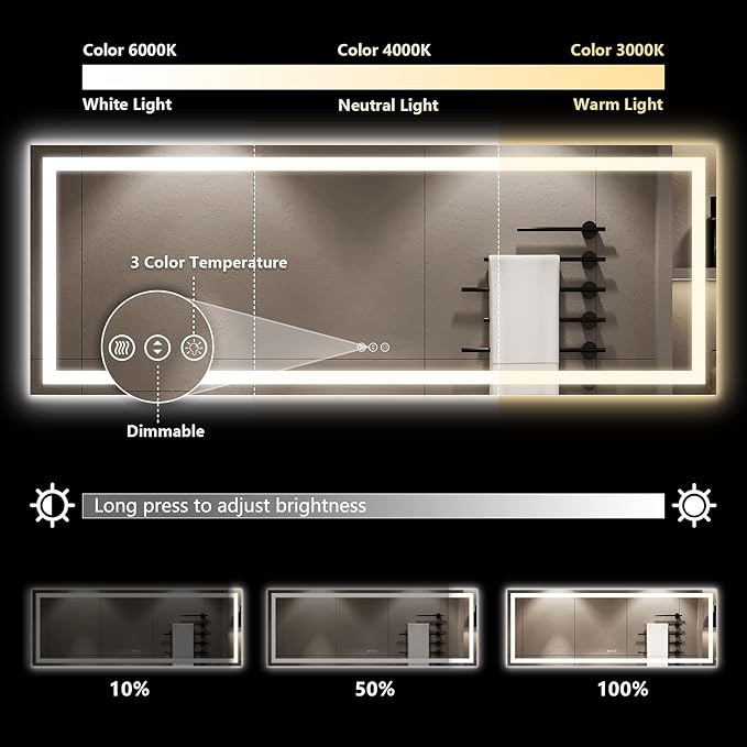 96x36 Inch LED Bathroom Mirror - Image 3