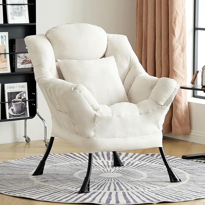 Lazy Chair with Pillow for Living Room, Modern Lounge Accent Chair with Armrests by HomeEastllyHome