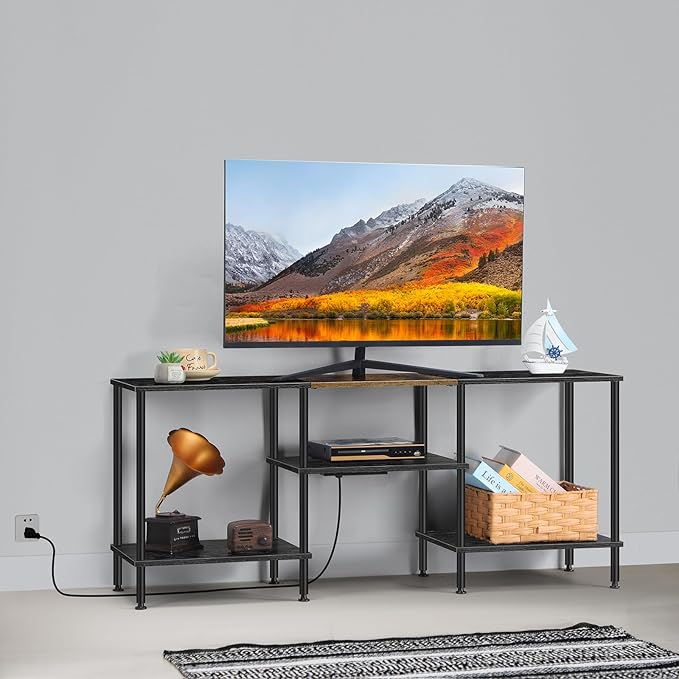 Small TV Stand with Power Outlet, Industrial TV Media Console with Storage - Image 7