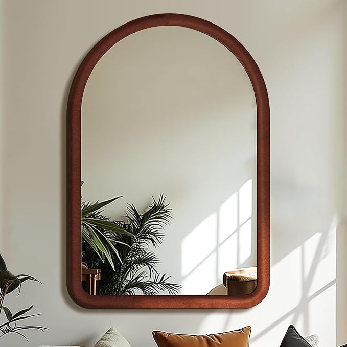 36"x24" Arched Bathroom Mirror, Wall Mounted Vanity Plush Flannel Frame Mirror by Delma