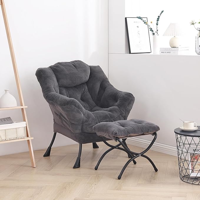 LITA Lazy Chair with Ottoman, Modern Accent Leisure Upholstered Sofa Chair - Image 5