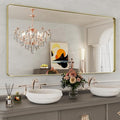 WEER Gold Bathroom Mirror, 60X36 Inch Brushed Gold Metal Frame Mirror, Rounded by WEER