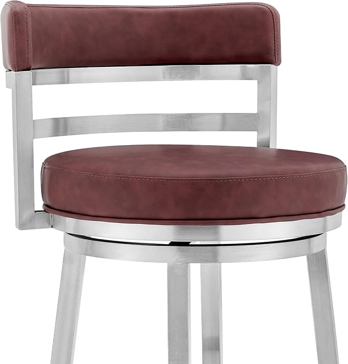 Armen Living Titana 26" Counter Height Swivel Red Faux Leather and Brushed - Image 6