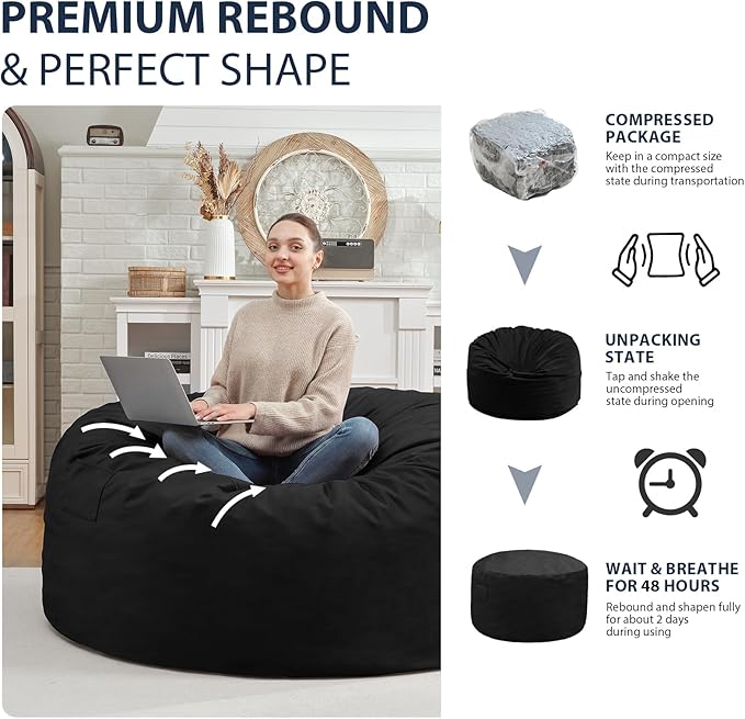 3FT Bean Bag Chair, Comfy Bean Bag Chairs - Image 6