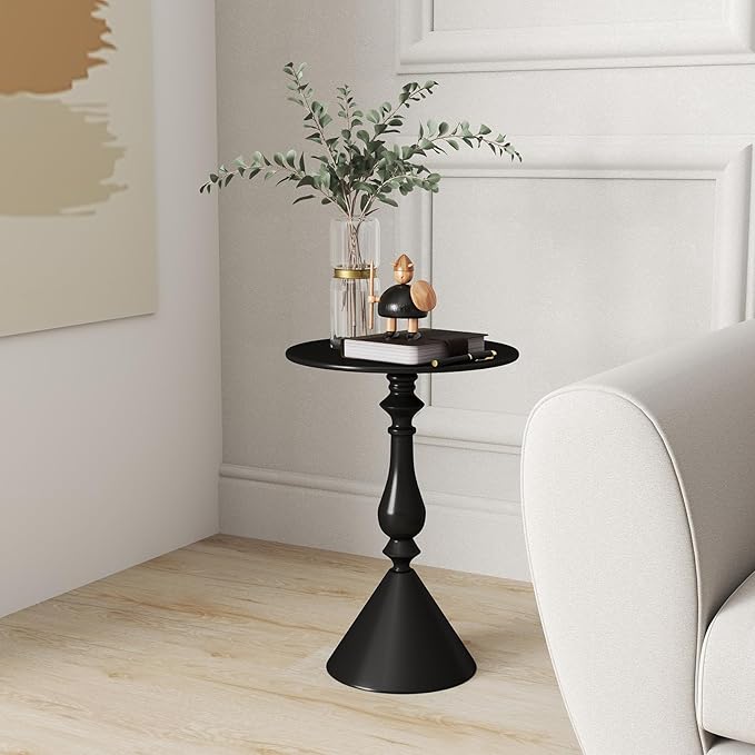 Benkyo Living Room Side Tables Set of 2 Black Round Small End Tables livingroom - Image 6