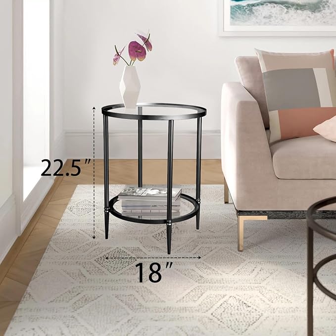 2 Tier Round Side Table, Modern Metal Clear Coffee Table，Small Accent Table - Image 3