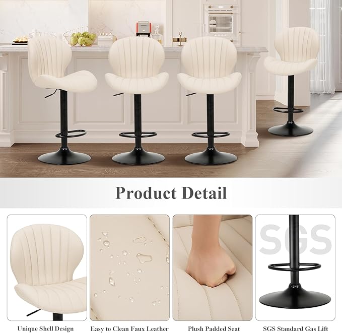 COLAMY Bar Stools Set of 2, Modern Swivel Bar Chairs, Adjustable Faux Leather - Image 5