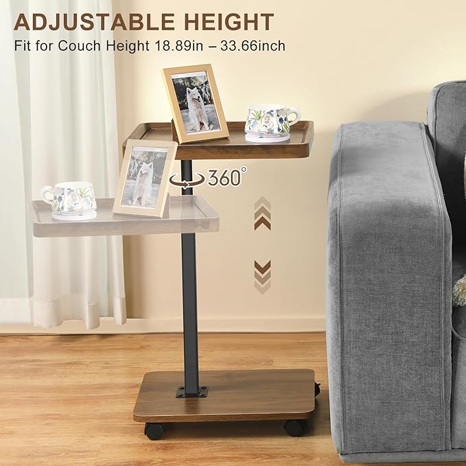 Adjustable Height Couch Tables That Slide Under Sofa, 360° Swivel Modern Tv - Image 6