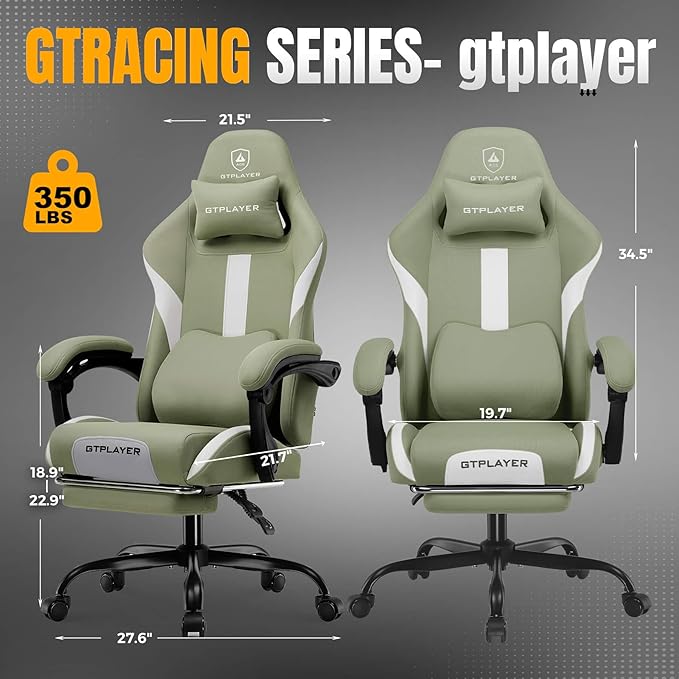 GTRACING Gaming Chair with Foot Rest & Pocket Spring Cushion, Breathable Fabric - Image 2