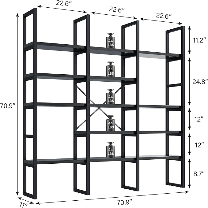 Semoic Large Bookshelf 5 Tiers, Triple Wide Geometric Bookcase, 71 Inches Tall - Image 2