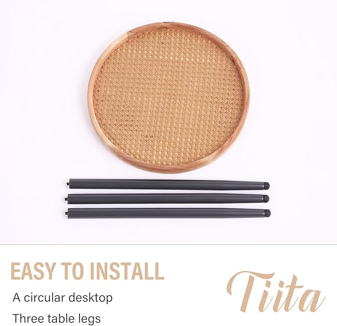 Tiita Rattan Round End Table Mental Side Table Nightstand/Small Wood Tables - Image 5