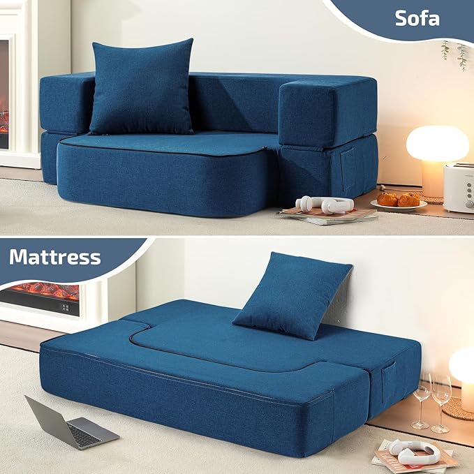 2-in-1 Folding Sofa Bed with Pillow - Image 5
