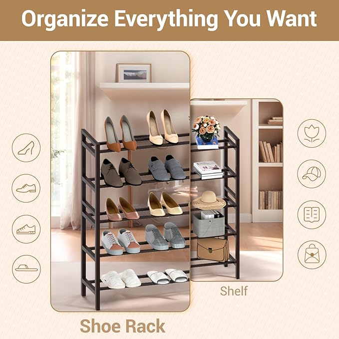 Haddockway Bamboo Shoe Rack for Closet, Free Standing Shoe Organizer - Image 5