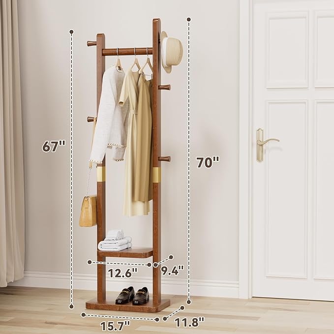 Solid Wood Coat Rack Clothes Rack, Coat Rack Freestanding - Image 3