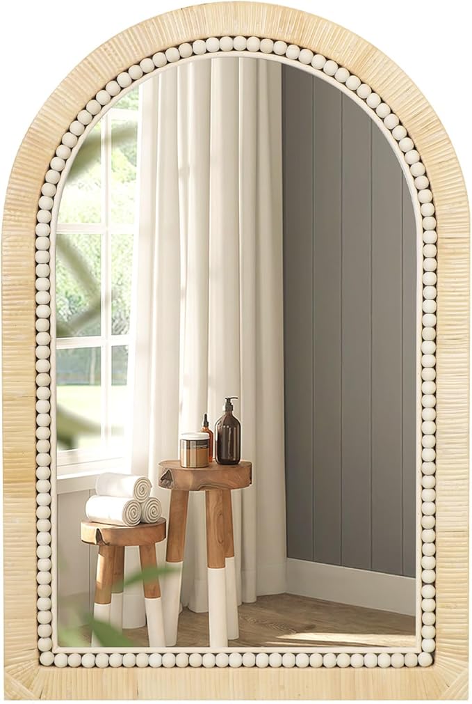 ULIKE Rattan Mirror for Bathroom, 20x30 Inch Arch Rustic Farmhouse Wall Decor by ULIKE