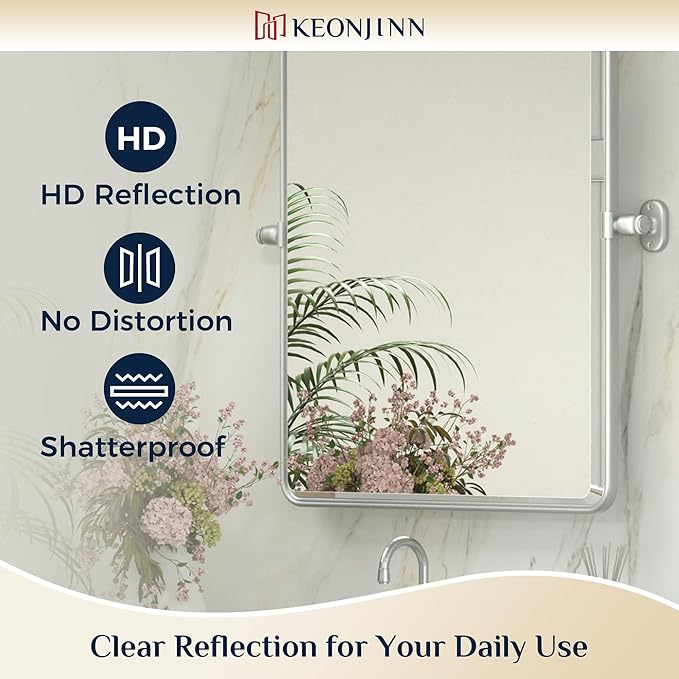 Keonjinn 20 x 30 Inch Tilt Mirror Bathroom, Satin Nickel Metal Pivot Mirror - Image 5