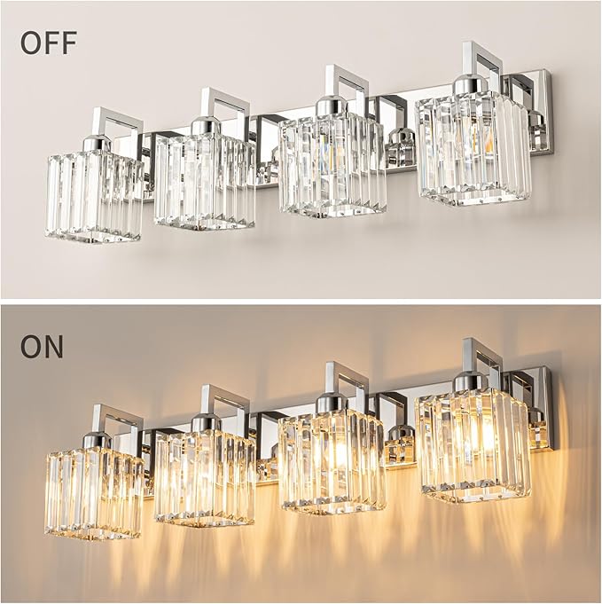 Modern Bathroom Vanity Light 4-Lights Chrome Crystal Wall Lamp Bathroom Modern - Image 4