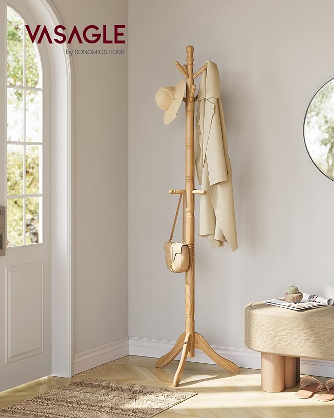 VASAGLE Solid Wood Coat Rack and Stand, Free Standing Hall Coat Tree - Image 2