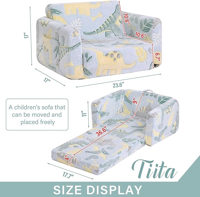 Tiita Kids Sofa, 2-in-1 Kid Sofa, Convertible Children Couch to Lounger - Image 3