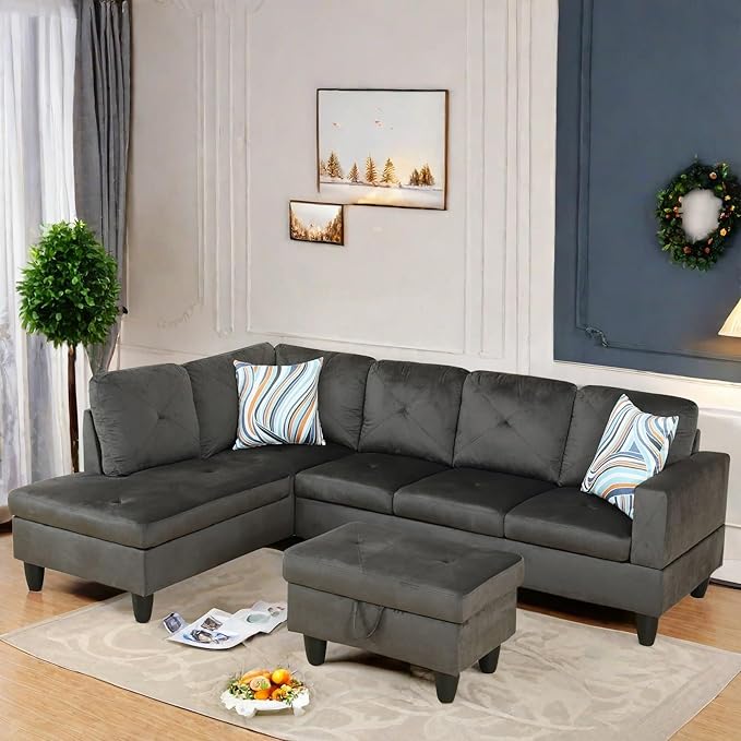 L Shaped Sectional Couch with Otttoman, Apartments - Image 5