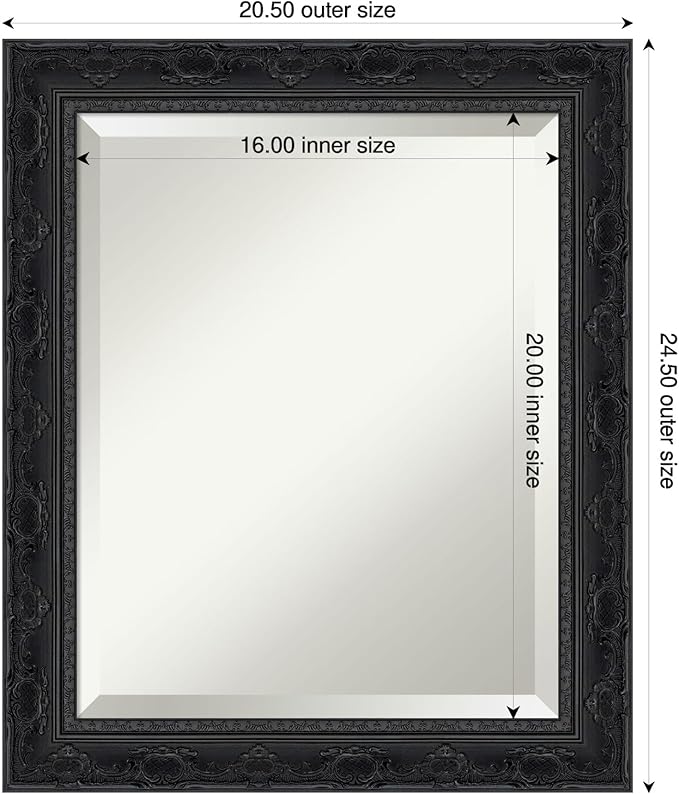Amanti Art Bathroom Mirror for Over Sink, 25x21 Filigree Gloss Black Rectangle - Image 3