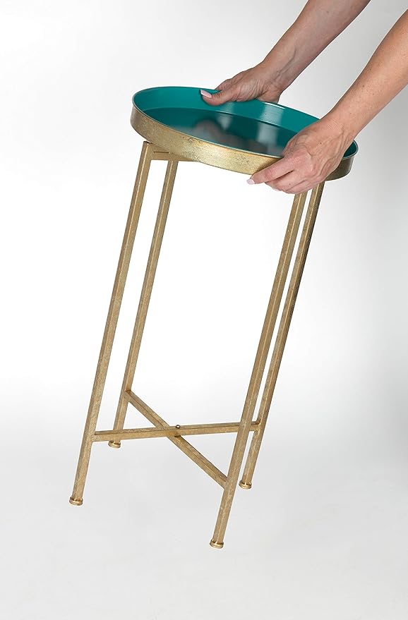 Kate and Laurel Celia Round Metal Foldable Tray Accent Table, Teal - Image 9
