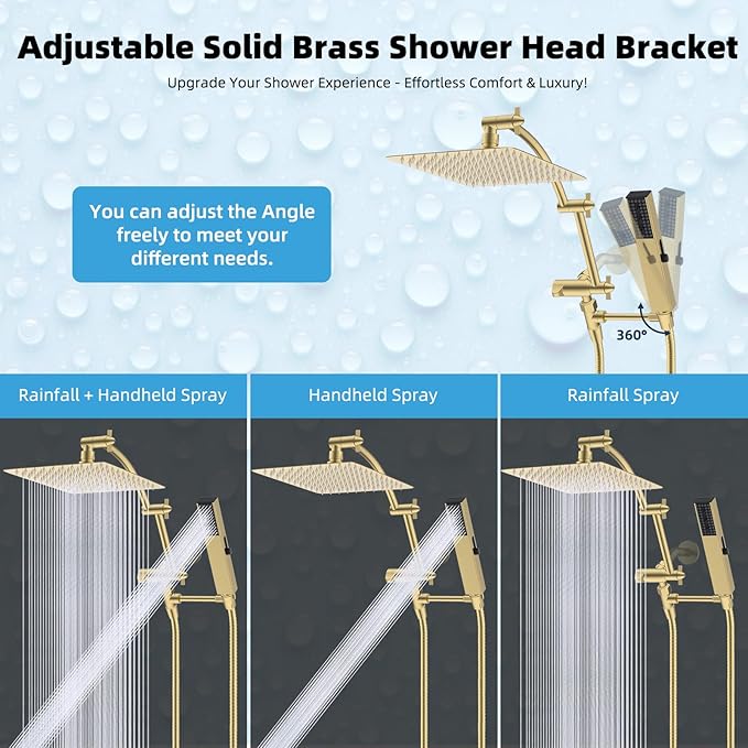 Hibbent All Metal 10'' Rainfall Shower Head, Shower Head Combo, High Pressure - Image 6