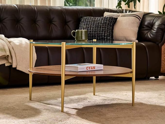 Shrine Round Glass Coffee Table, Mid-Century Modern Design, D30 x H17 in - Image 4