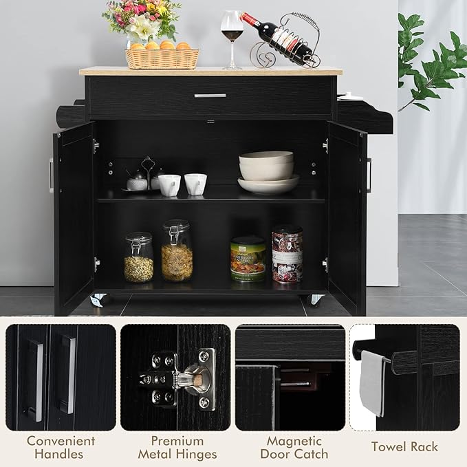 COSTWAY Kitchen Island On Wheels, Rolling Storage Trolley Cart - Image 6