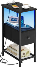 Fixwal Narrow Side Table with Charging Station and LED Light, Skinny Nightstand by Fixwal