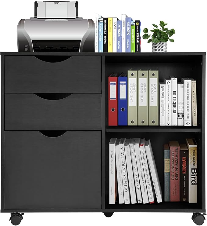 QDSSDECO 3-Drawer with Shelf Wood File Cabinet Mobile Lateral Filing Cabinet by QDSSDECO