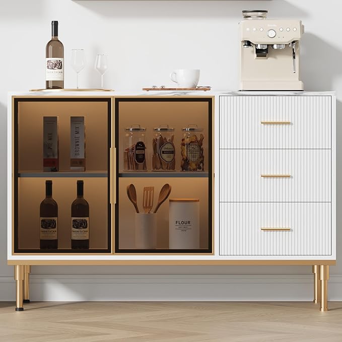 Buffet Sideboard Cabinet with Storage, 46.4" Large Fluted Kitchen Sideboard - Image 3