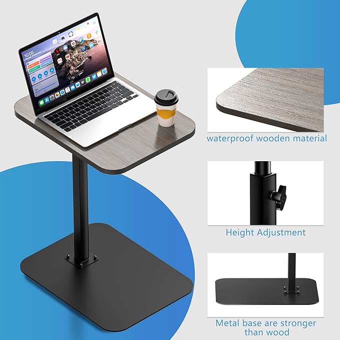 Side Table Sofa Tray for Couch Heavy Metal Base Swivel/Adjustable Height - Image 6