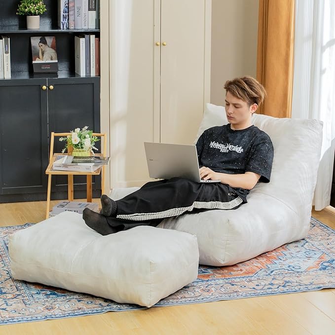 Bean Bag Chair with Ottoman, Comfy Bean Bag Sofa with Memory Foam, Lazy BeanBag - Image 3