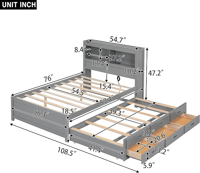 Full Size Pine Wood Platform Bed - Image 2