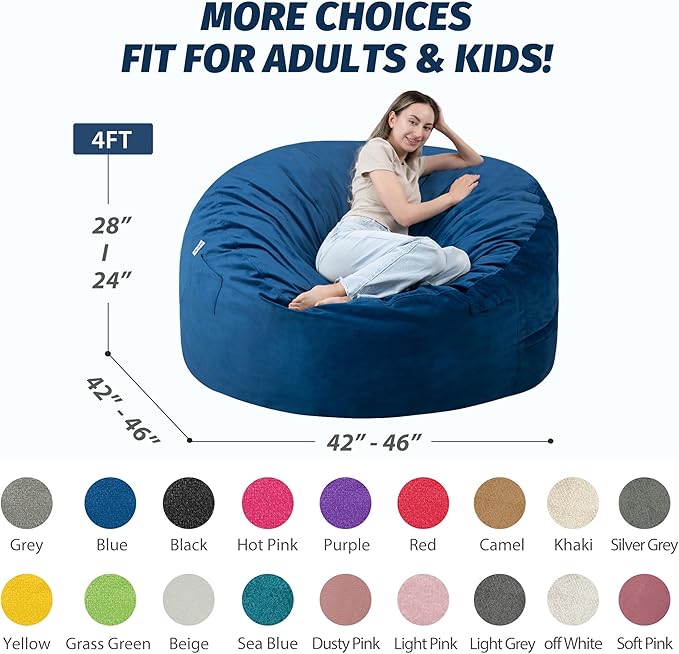 4FT Bean Bag Chair with Ultra Soft Velvet Cover Bean Bag Sofawith Memory Foam - Image 2
