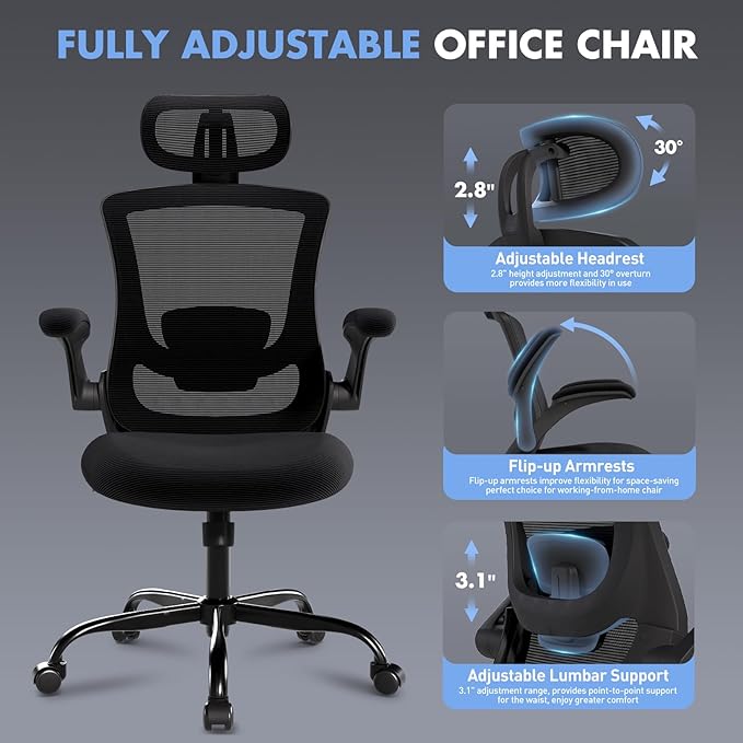 Ergonomic Office Chair with Adjustable Lumbar Support & Headrest – High Back - Image 4