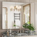 Brushed Nickel Bathroom Mirror 48x36 Inch, Brushed Silver Metal Frame Mirror by JISOSO
