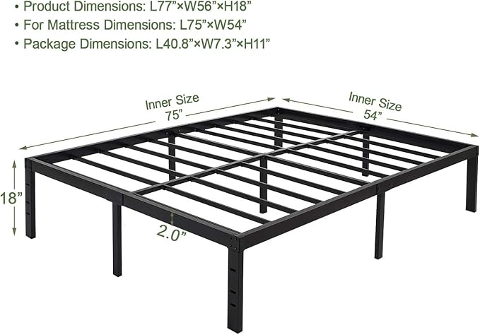 45MinST 18 Inch Platform Bed Frame/Easy Assembly Mattress Foundation / 3000lbs - Image 2