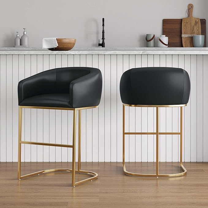 Manhattan Comfort Louvre 26 Inch Mid Century Modern Counter Height Bar Stools - Image 2