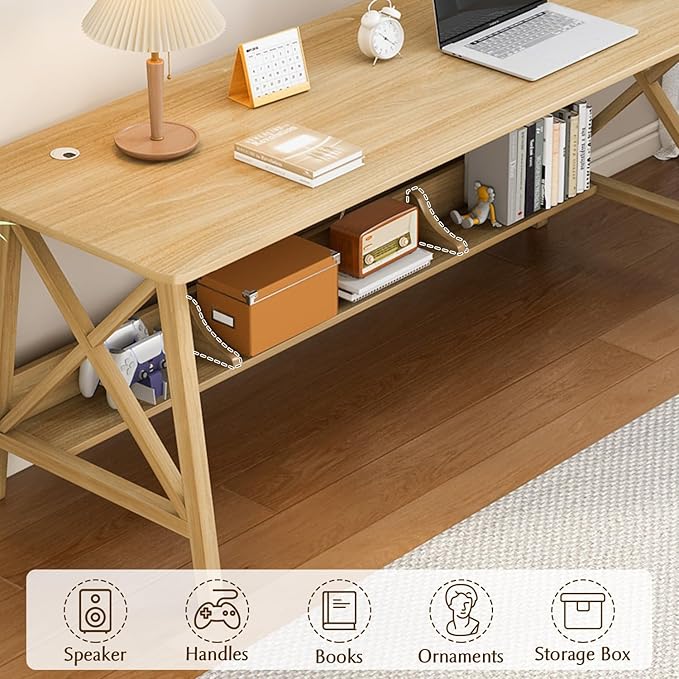 Extra Long Desk with Bookshelf - Image 3