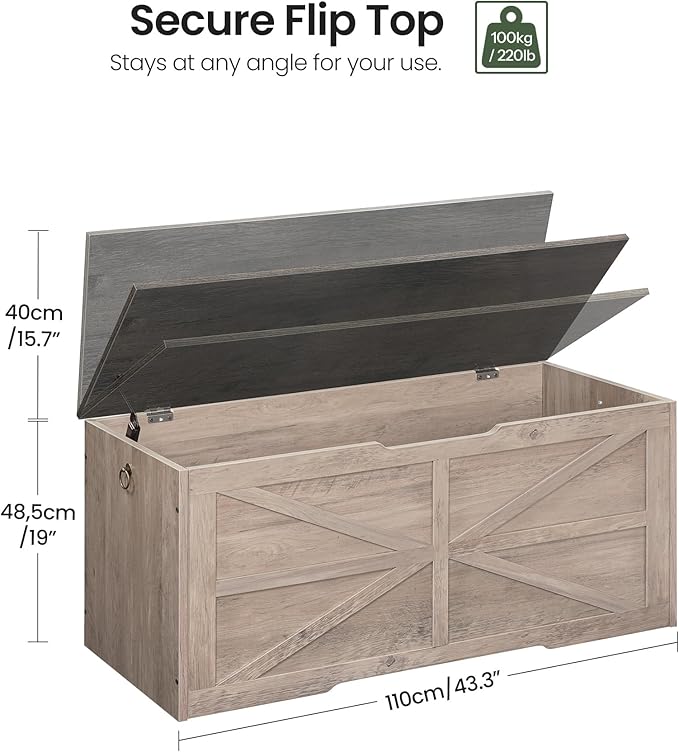 Storage Chest, 43.3" Wooden Storage Trunk, Retro Storage Bench - Image 3