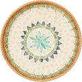 Round Rattan Tray with Mother of Pearl Inlay, Rattan Serving Tray with Wooden by Kmelep