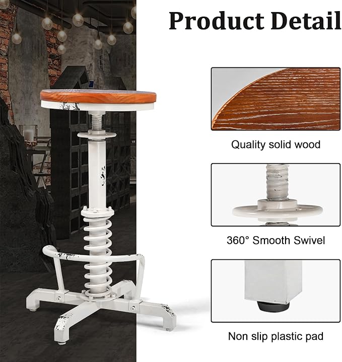 American Antique Steampunk Bar Stool 24.41"-28.35" Vintage Industrial - Image 4