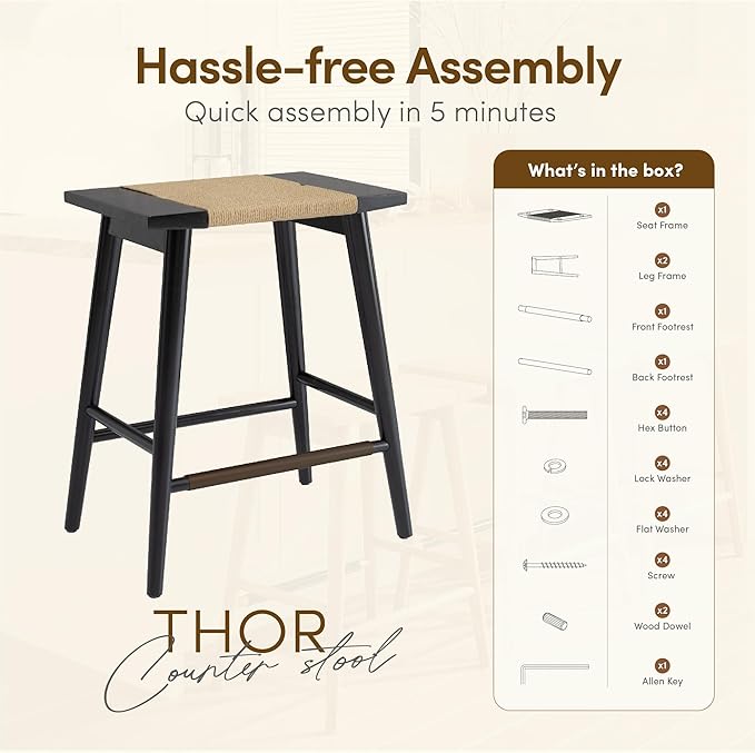 Thor Wicker Counter Height Wooden Counter Stool - Image 6
