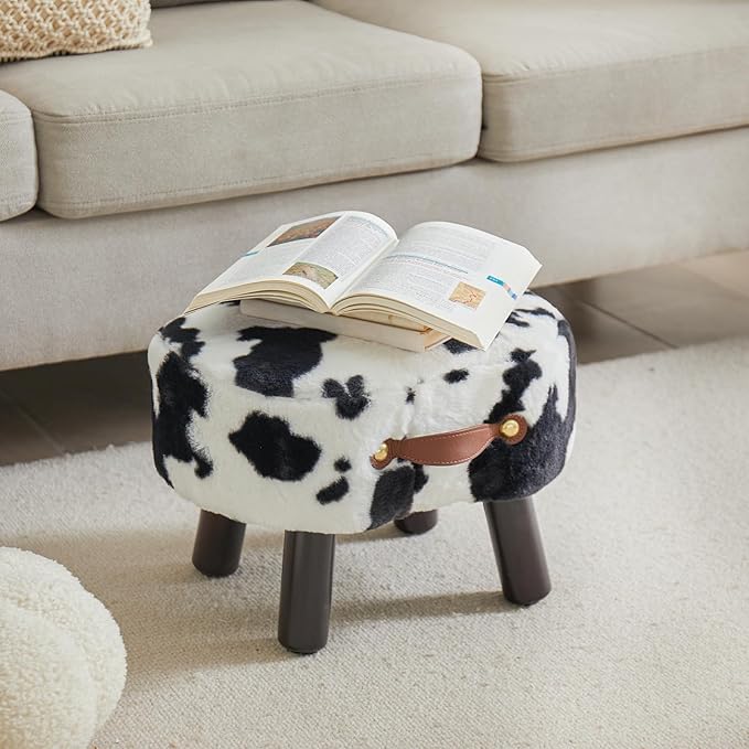 Small Footstool with Handle, Faux Fur Ottoman Foot Rest with Padded Seat - Image 7