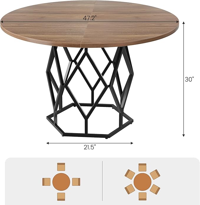 GarveeHome Round Dining Table for 4-6 People, 47 Inch Farmhouse Kitchen Table - Image 2