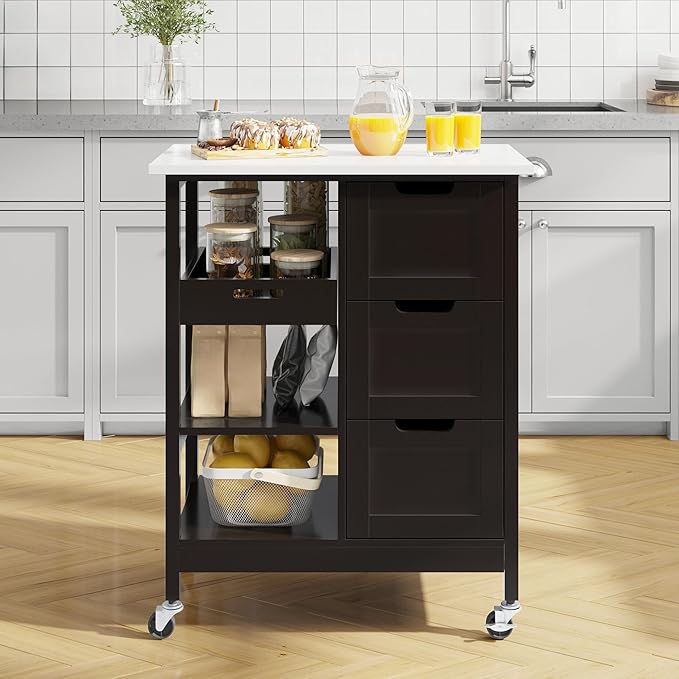 YITAHOME Small Solid Wood Top Kitchen Island Cart on Wheels - Image 2